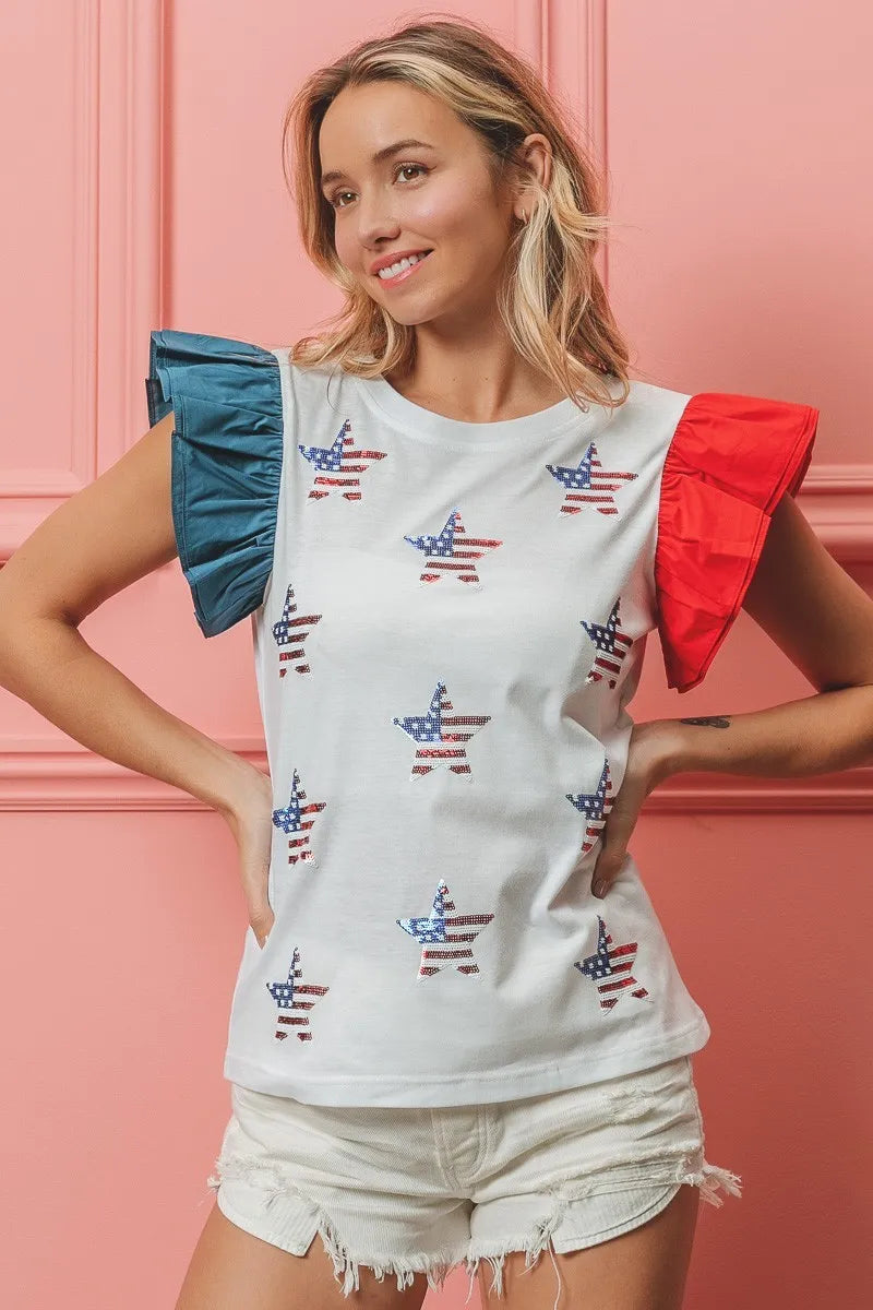 BiBi American Flag Sequin Stars Top - Love Salve